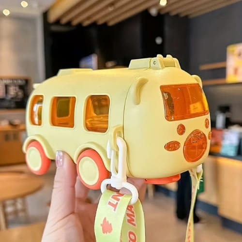 Kids Bus Water Bottle with Straw – 500ml Leakproof Sipper - Colour Yellow