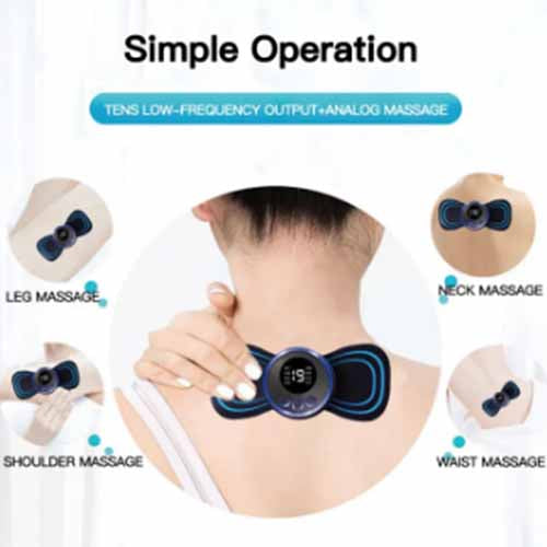 Neck massager device with digital display on a white background