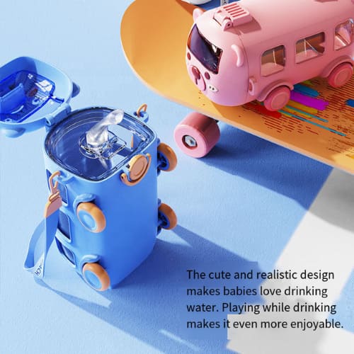 Kids Bus Water Bottle with Straw – 500ml Leakproof Sipper - Colour Purple